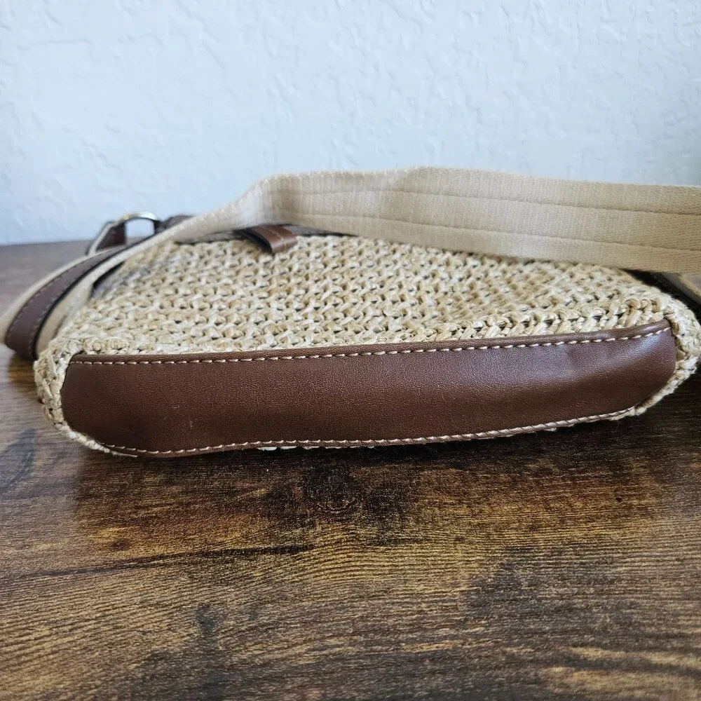 Chaps Straw & Faux Leather Crossbody Bag satchel purse Boho Cottage core Hippie - Picture 14 of 16